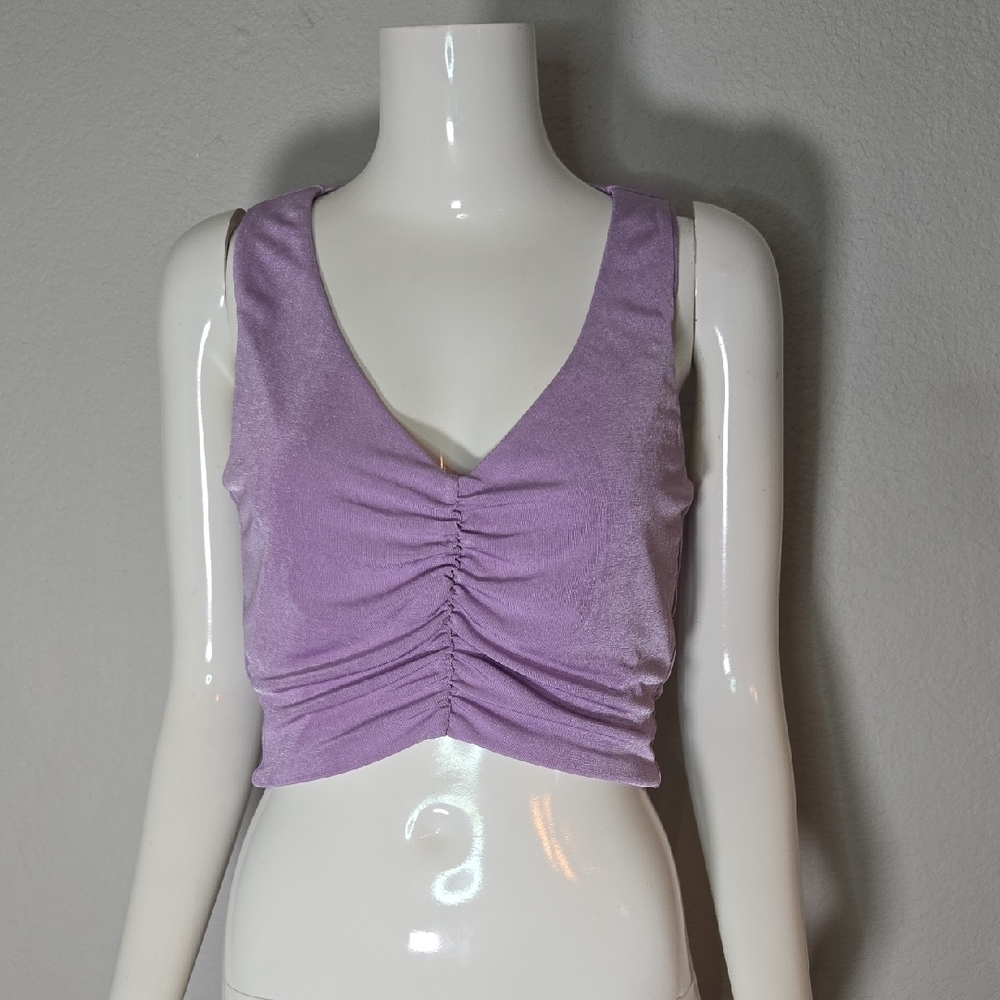 Naked Wardrobe Lilac Ruched V-Neck Crop Top - Picture 3 of 5